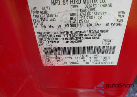 2011 Ford F-150 Xl from USA, damaged, VIN 1FTFX1EF5BKD84258